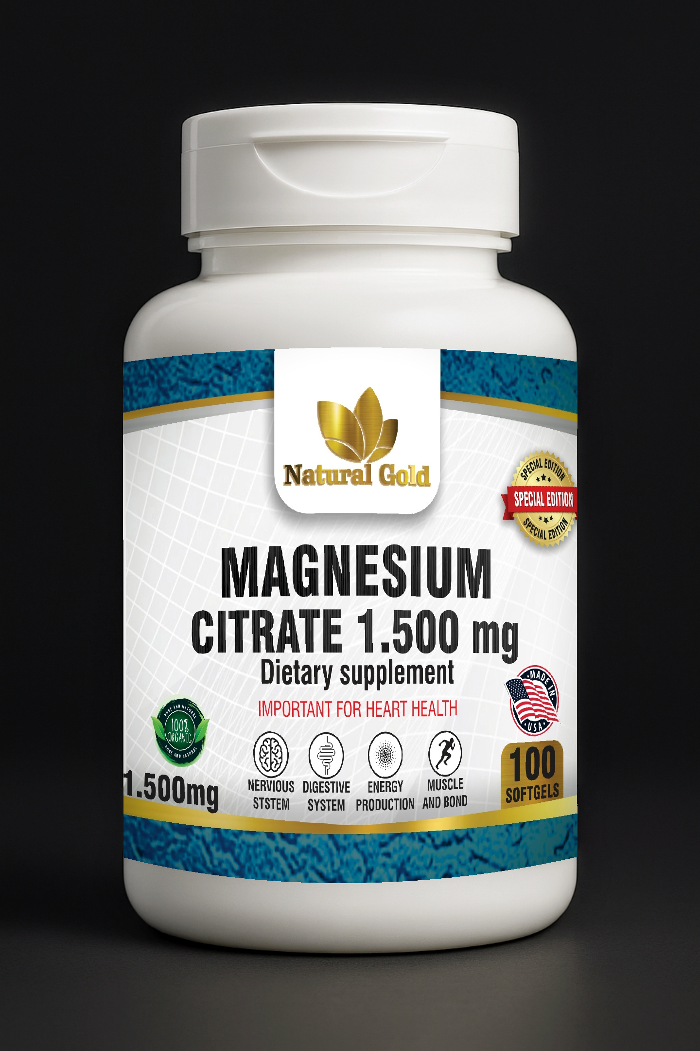 Natural Gold™ Magnesium Citrate 1.500 mg | 100 Softgels