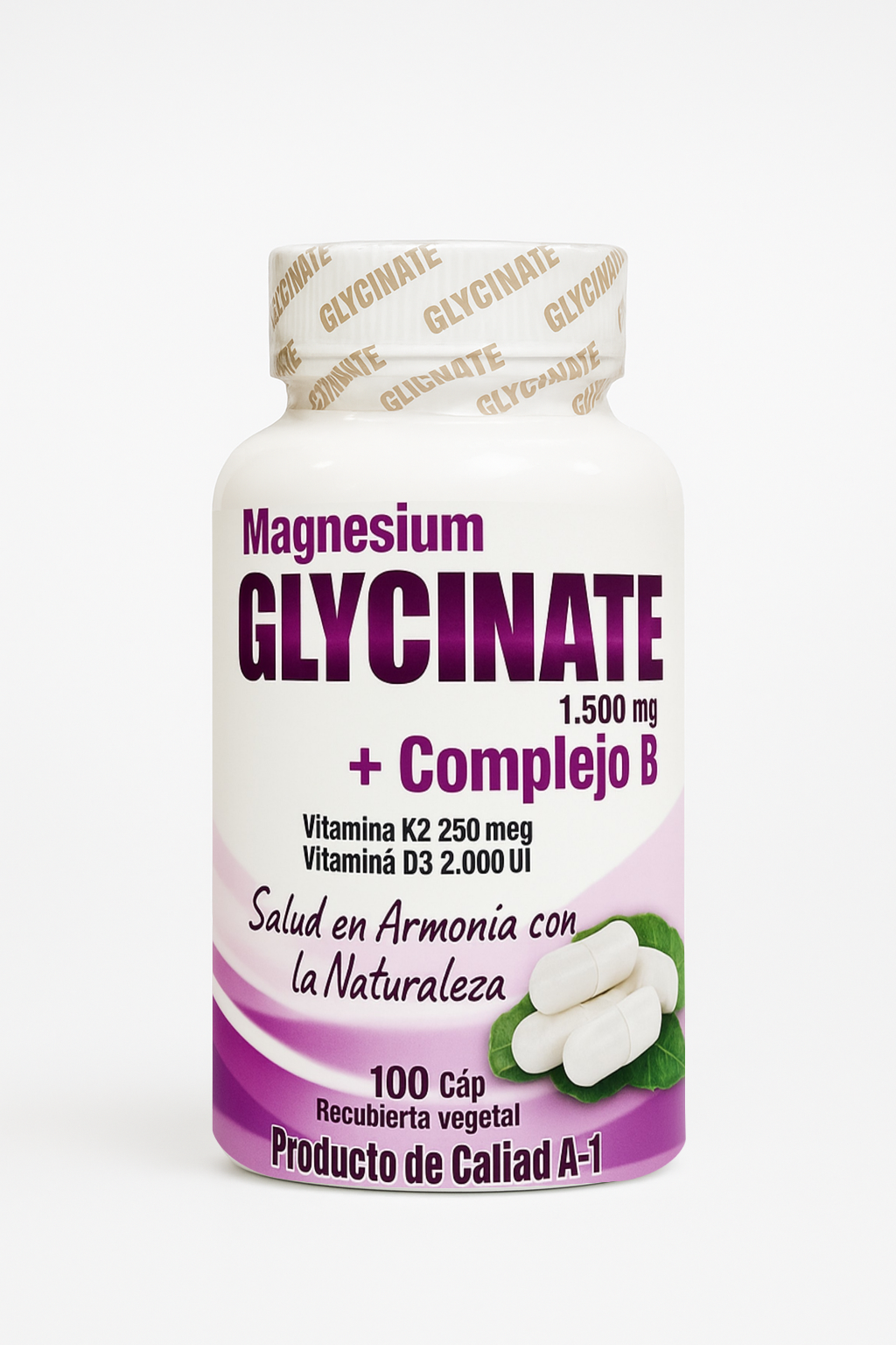 Magnesium Glycinate 1.500 mg + Complejo B + Vitamina K2 250 mcg + Vitamina D3 2.000 UI | 100 Cápsulas