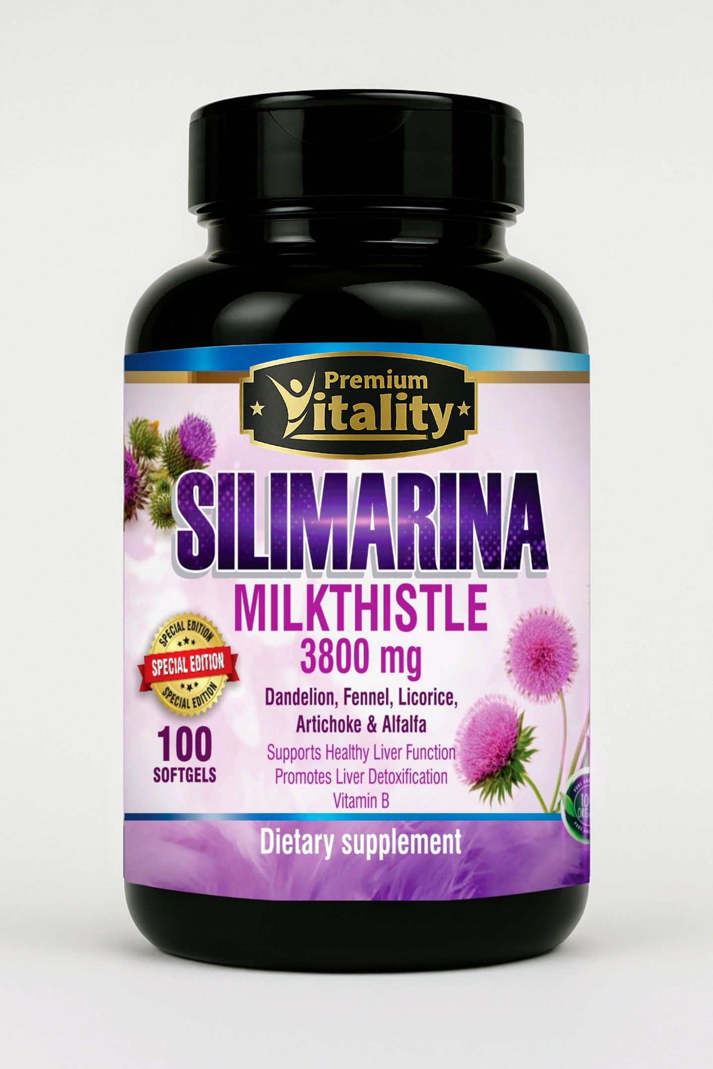 Premium Vitality® Silimarina (Milk Thistle) 3 800 mg – Fórmula Hepática Completa | 100 Softgels (cápsulas blandas)