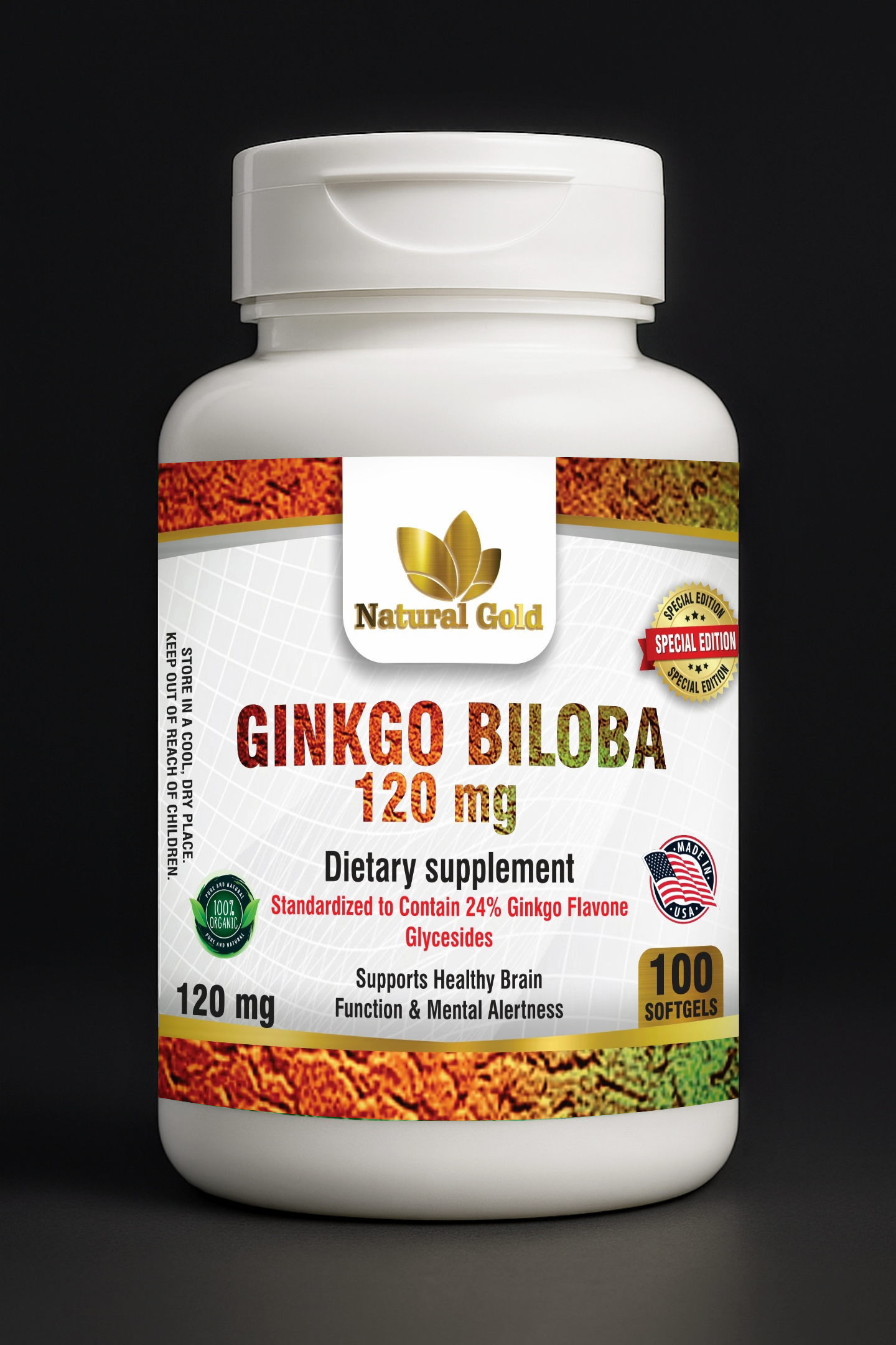 Natural Gold™ Ginkgo Biloba 120 mg Estandarizado | 100 Softgels
