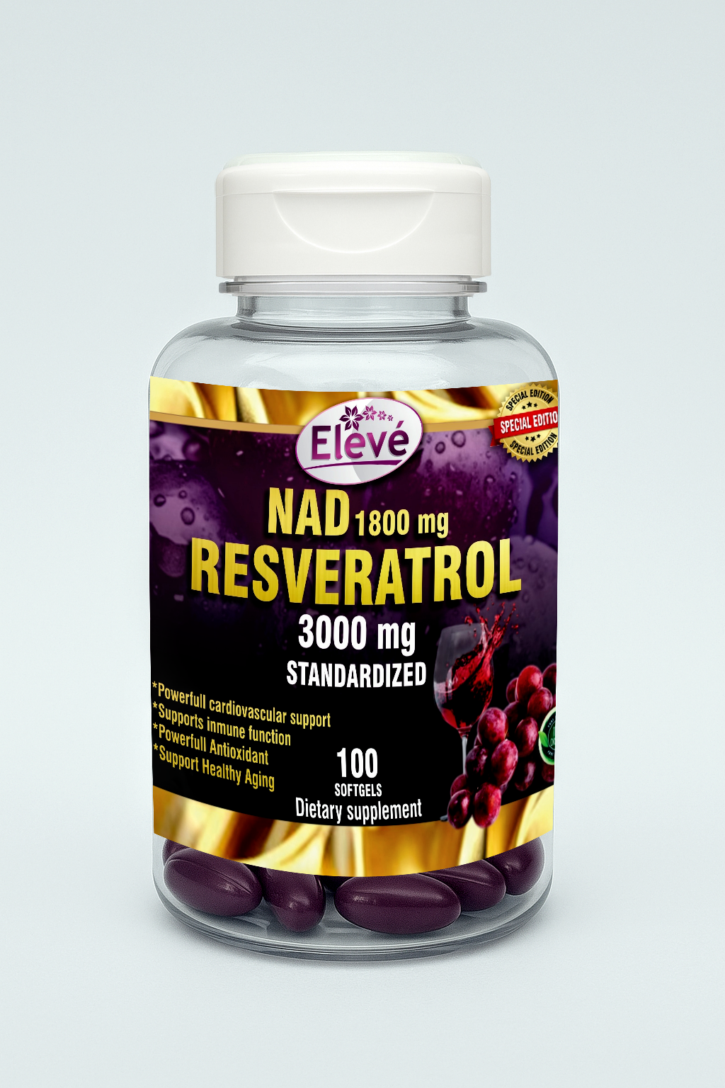 Elevé™ NAD 1800 mg + Resveratrol 3 000 mg Estandarizado | 100 Softgels (cápsulas blandas)
