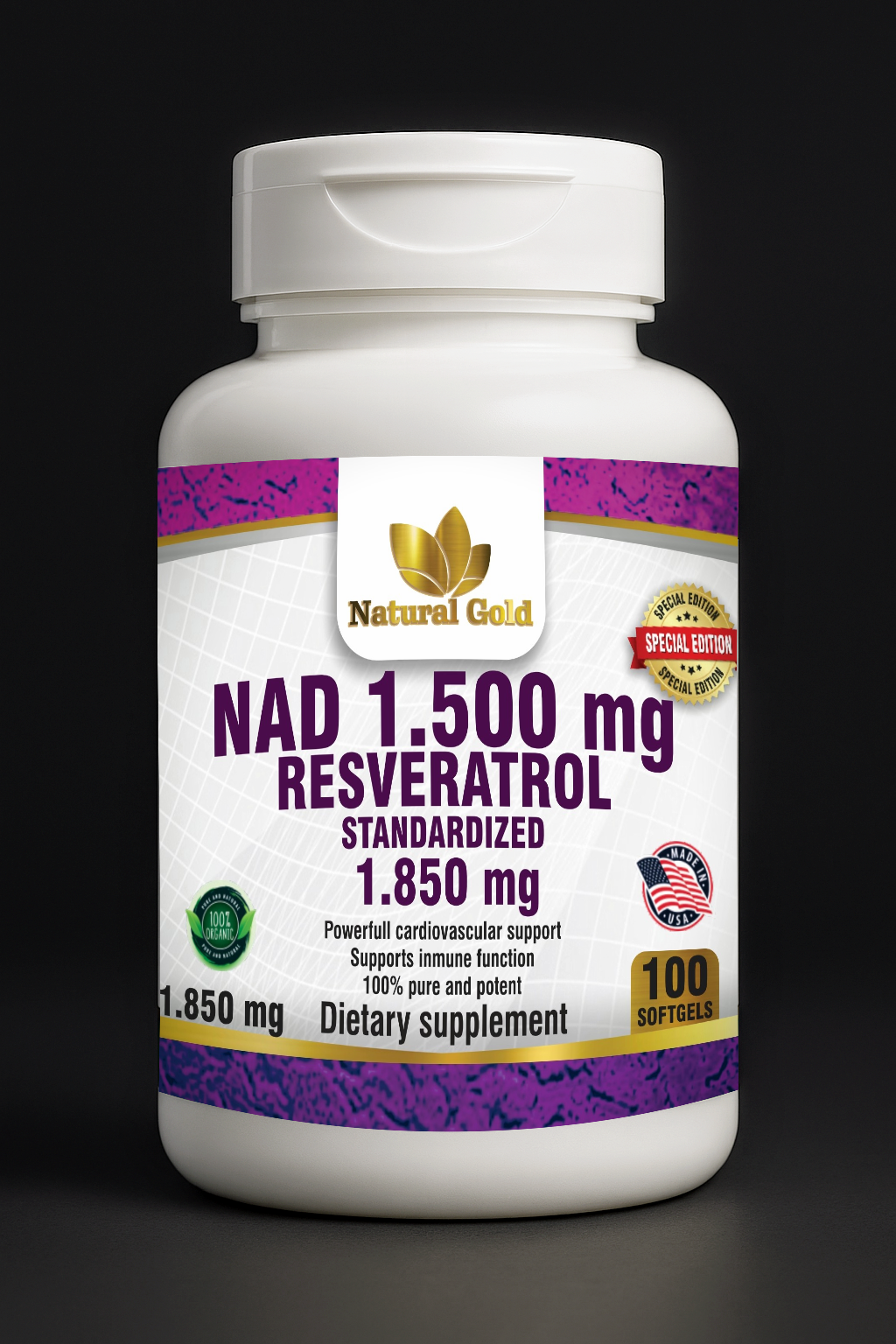 Natural Gold™ NAD 1.500 mg Resveratrol 1.850 mg | 100 Softgels