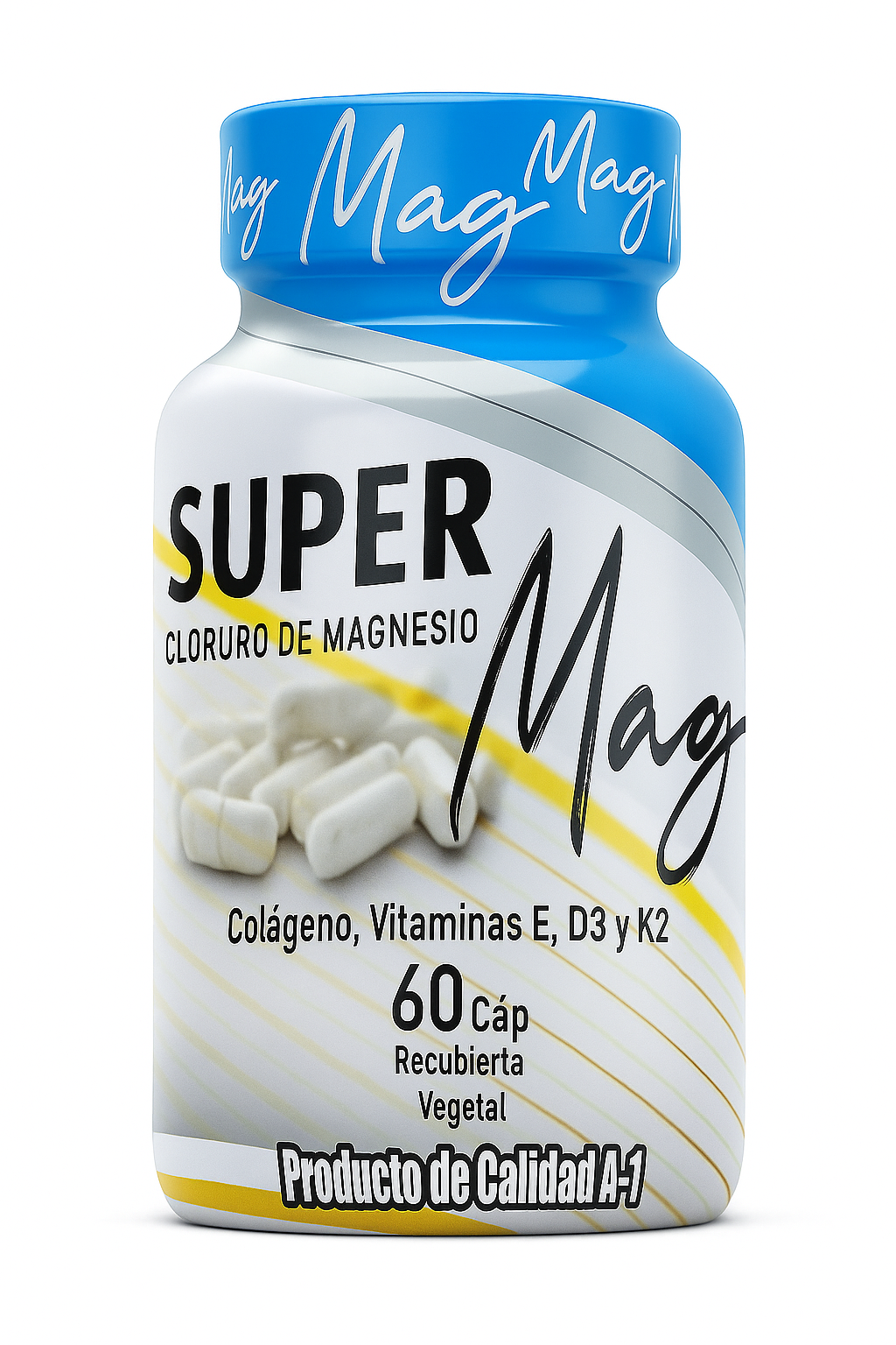 Super Mag Cloruro de Magnesio + Colágeno, Vitaminas E, D3 y K2 | 60 Cápsulas