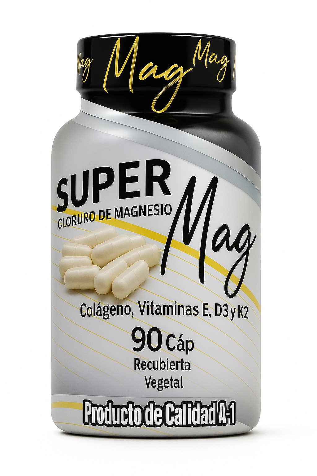 Super Mag Cloruro de Magnesio + Colágeno, Vitaminas E, D3 y K2 | 90 Cápsulas