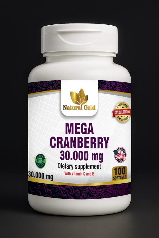 Natural Gold™ Mega Cranberry 30.000 mg + Vit C and E | 100 Softgels
