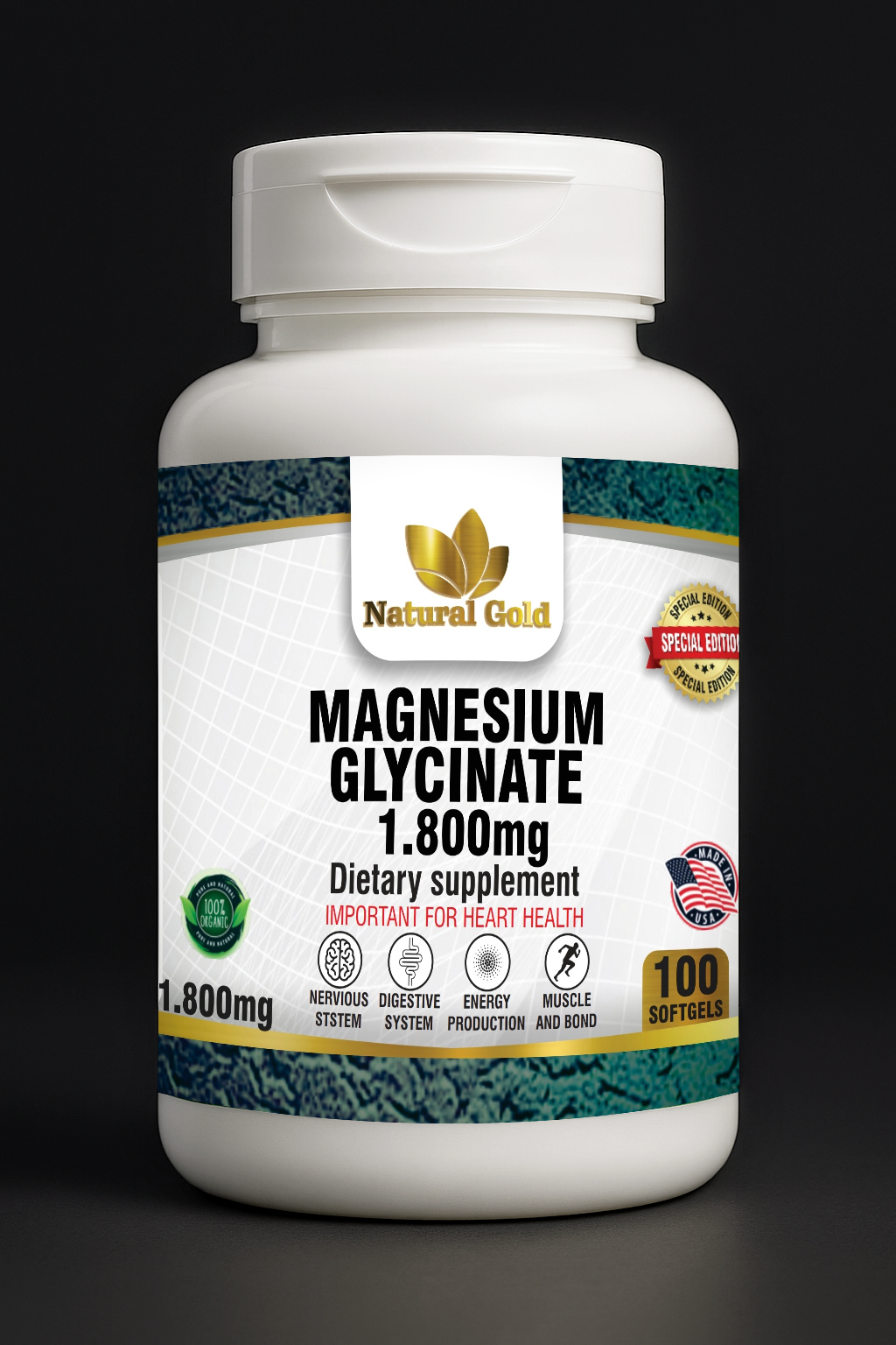 Natural Gold™ Magnesium Glycinate 1.800 mg | 100 Softgels