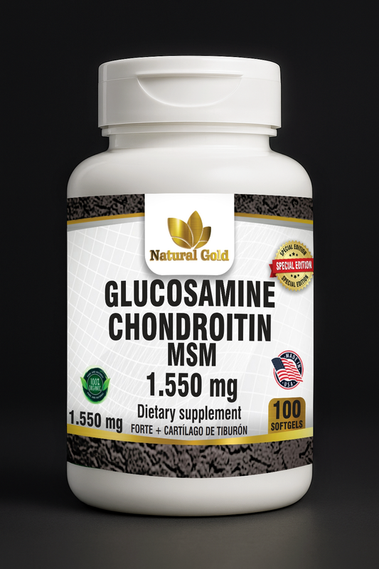 Natural Gold™ Glucosamine Chondroitin MSM 1.550 mg + Forte + Cartílago de Tiburón | 100 Softgels