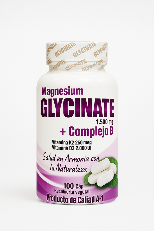 Magnesium Glycinate 1.500 mg + Complejo B + Vitamina K2 250 mcg + Vitamina D3 2.000 UI | 100 Cápsulas