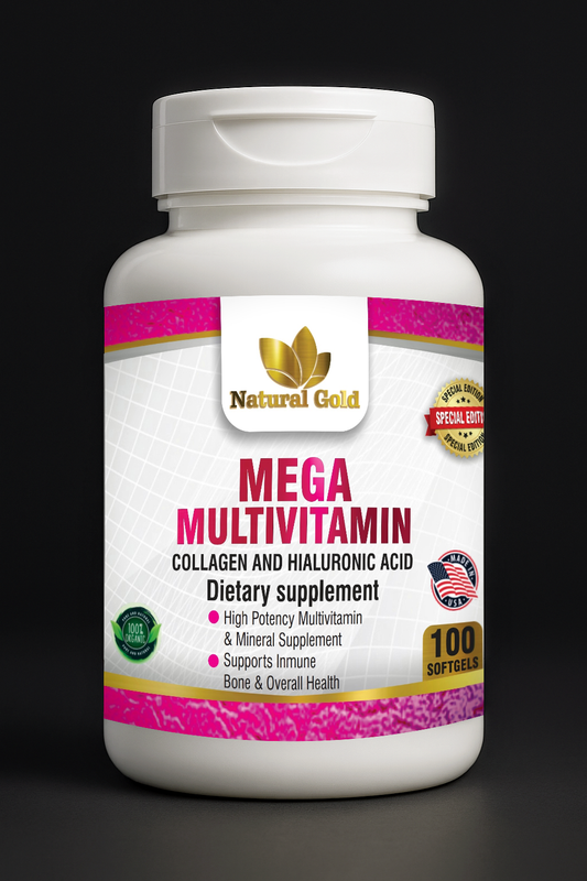 Natural Gold™ Mega Multivitamin Collagen and Hyaluronic Acid | 100 Softgels