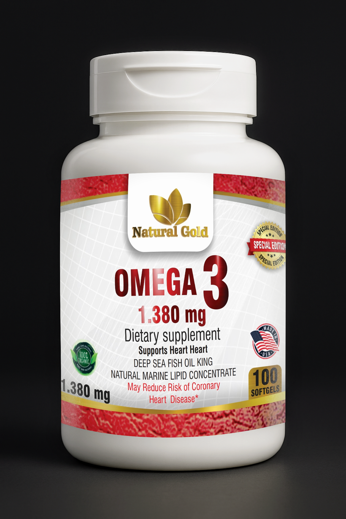 Natural Gold™ Omega 3 1.380 mg Deep Sea Fish Oil King | 100 Softgels