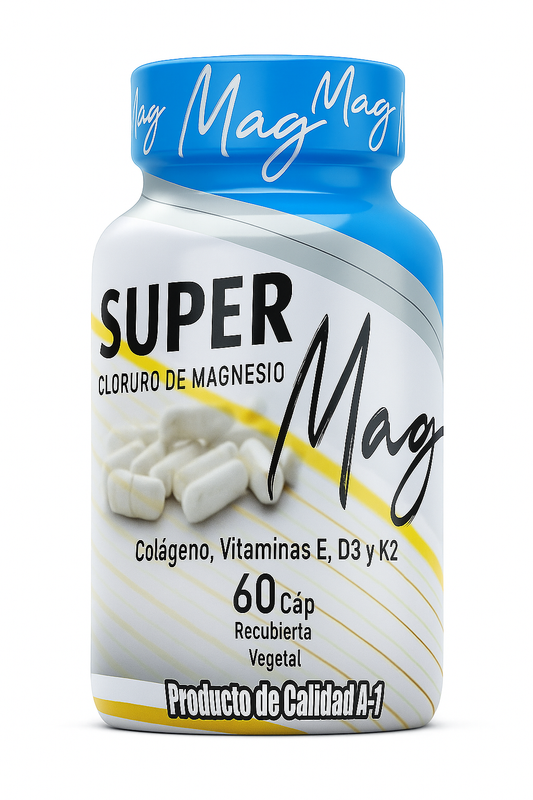 Super Mag Cloruro de Magnesio + Colágeno, Vitaminas E, D3 y K2 | 60 Cápsulas